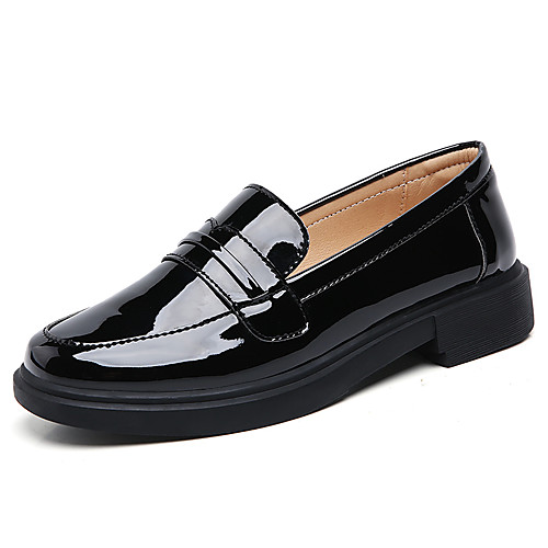 

Women's Loafers & Slip-Ons Chunky Heel Round Toe Daily Work Leather Solid Colored Black / Silver Black Beige