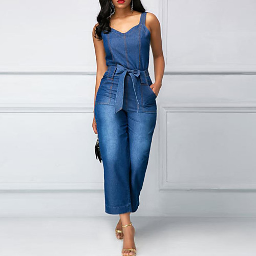 

Women's Casual Sexy Casual Daily Holiday 2021 Dark Blue Jumpsuit Solid Color