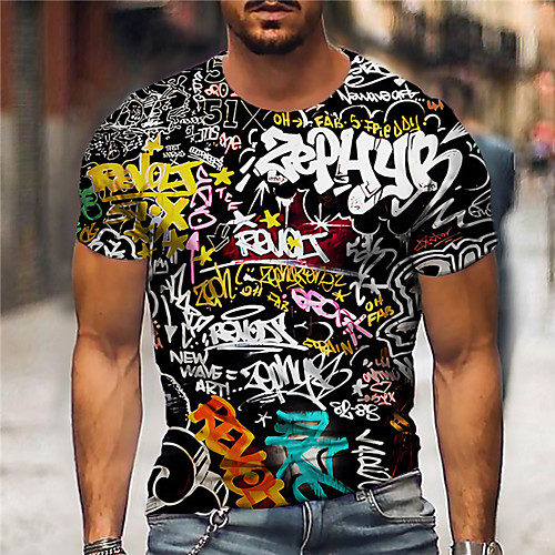 

Men's Unisex Tee T shirt Shirt 3D Print Graphic Prints Letter Print Short Sleeve Daily Tops Casual Designer Big and Tall Black / White