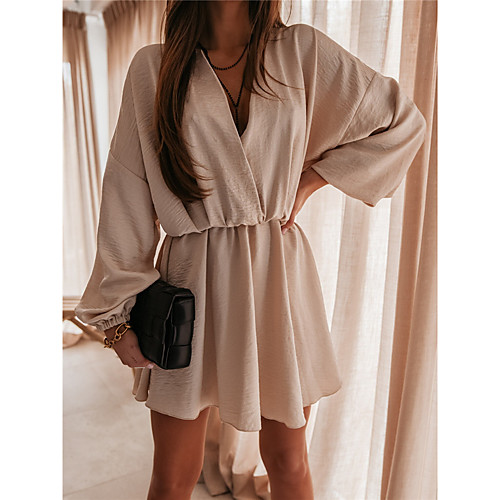 

Women's Wrap Dress Short Mini Dress 5000 pieces in stock, large in stock, shipped on the same Blushing Pink khaki White Black Long Sleeve Solid Color Modern Style Spring Summer V Neck Sexy 2021 S M L