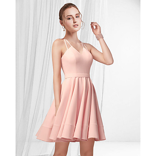 

A-Line Reformation Amante Minimalist Homecoming Party Wear Dress Spaghetti Strap Sleeveless Short / Mini Satin with Pleats 2021