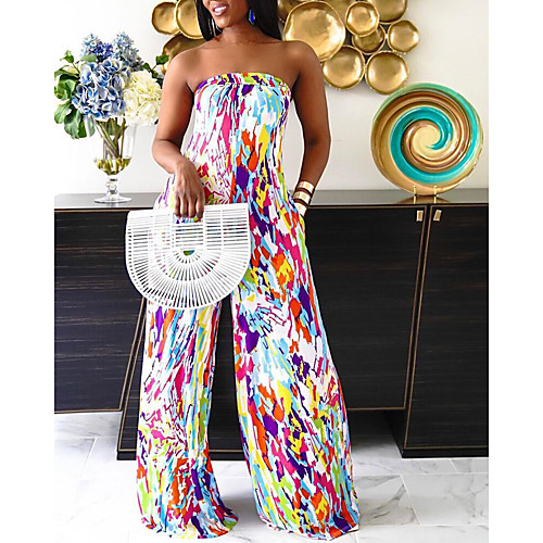 

Women's Casual Sexy Holiday Vacation 2021 Blue BlueWhite color Jumpsuit Multi Color Backless Bowknot