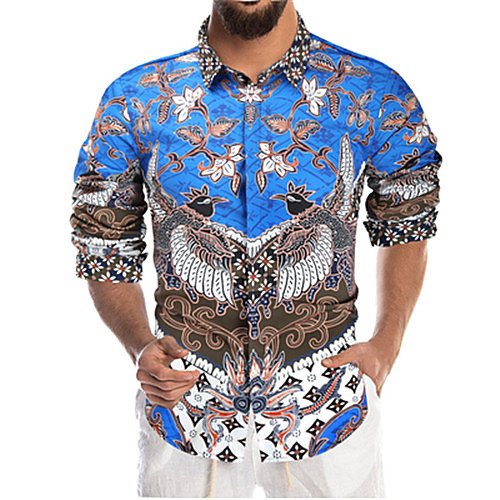 

Men's Shirt Graphic Long Sleeve Casual Tops Casual Blue