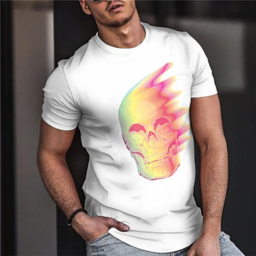 

Men's Unisex Tee T shirt Shirt Hot Stamping Graphic Prints Skull Print Short Sleeve Casual Tops Cotton Basic Designer Big and Tall White