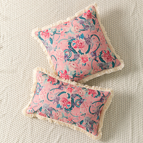 

Pillowcase Cotton Fashion Flower Print Around Tassel Decoration Sofa Cushion Cover