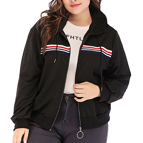 

Women's Plus Size Hoodied Jacket Zipper Pocket Plain Regular Hoodie Sports Going out Fall Spring Black Big Size XL XXL 3XL 4XL