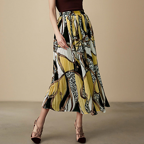 

Women's Going out Weekend Basic Streetwear Maxi Skirts Leopard Tulle Print Yellow Black