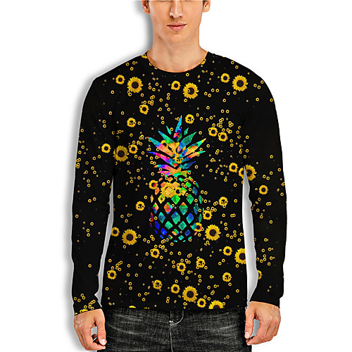 

Men's Unisex Tee T shirt Shirt 3D Print Graphic Prints Pineapple Print Long Sleeve Daily Tops Casual Designer Big and Tall Black