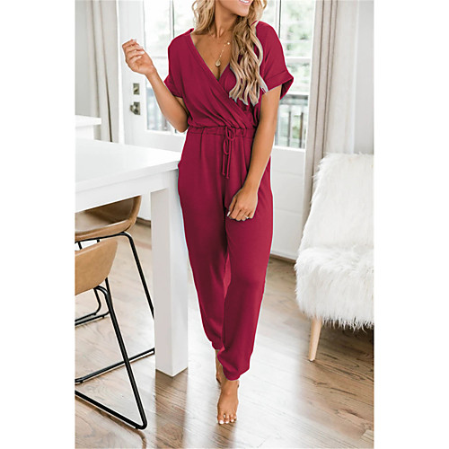 

Women's Casual / Daily Daily Wear 2021 ArmyGreen Blue Red Wine Romper Solid Color