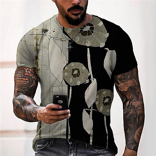 

Men's Unisex Tee T shirt Shirt 3D Print Floral Graphic Prints Print Short Sleeve Daily Tops Casual Designer Big and Tall Black