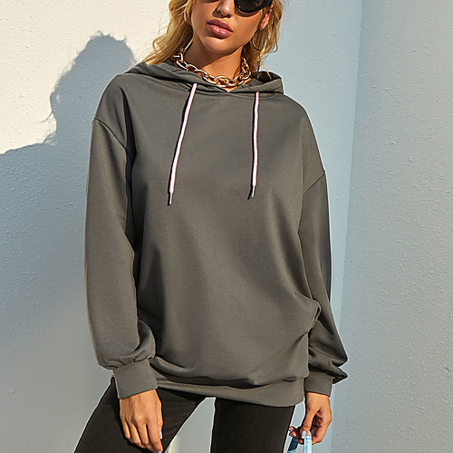 

Women's Hoodie Sweatshirt Solid Color Print Daily Sports Other Prints Sportswear Streetwear Hoodies Sweatshirts Gray