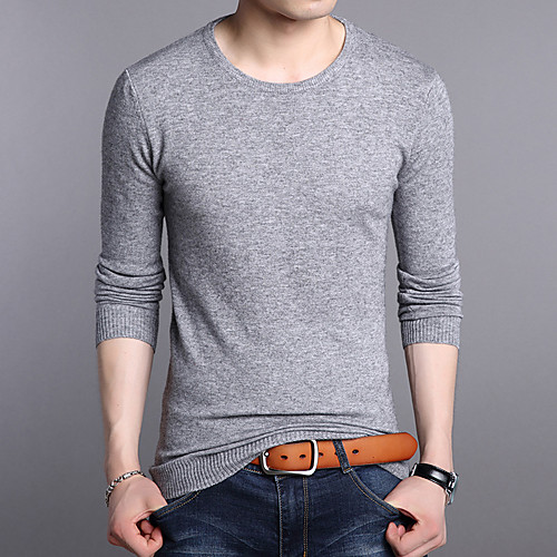 

Men's Stylish Vintage Style Knitted Solid Color Pullover Sweater Long Sleeve Sweater Cardigans Crew Neck Fall Winter Wine Gray Camel