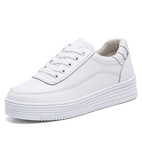 

Women's Sneakers White Shoes Flat Heel Round Toe Booties Ankle Boots Daily Work Leather Solid Colored White Black