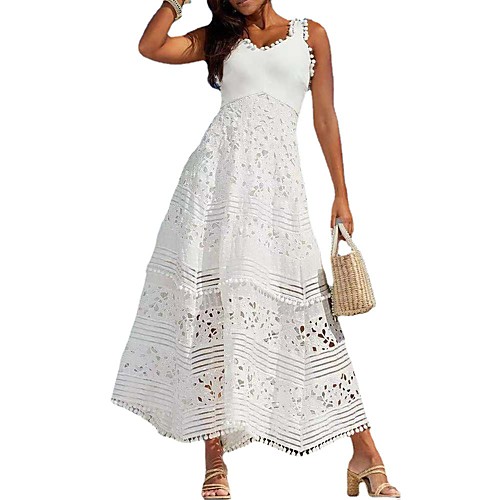 

Women's A Line Dress Midi Dress White Sleeveless Solid Color Pure Color Spring Summer V Neck Charm 2021 S M L XL XXL