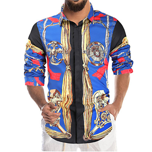 

Men's Shirt Graphic Long Sleeve Casual Tops Casual Blue