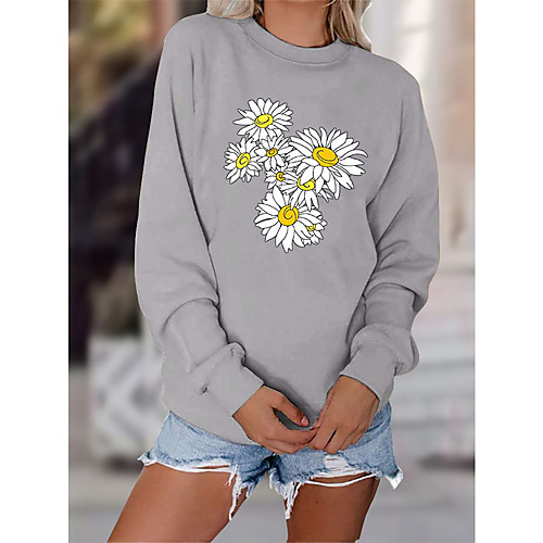 

Women's Sweatshirt Pullover Floral Daisy Print Daily Sports Hot Stamping Sportswear Streetwear Hoodies Sweatshirts Yellow Blushing Pink Gray