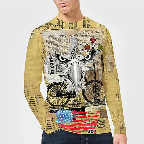 

Men's Unisex Tee T shirt Shirt 3D Print Graphic Prints Bicycle Print Long Sleeve Daily Tops Casual Designer Big and Tall Yellow