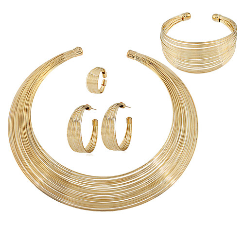 

rose gold plated african multiple strands choker women necklace bracelet earrings ring chunky jewelry set for women statement costume party show accessories