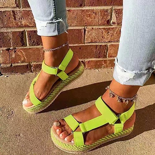 

Women's Sandals Flat Heel Round Toe PU Solid Colored Pink Green Orange