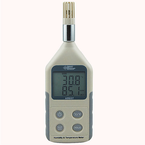 

AR837 Handheld Humidity Temperature Tester Digital Hygrometer Temperature Humidity Meter Monitor 10~50C, 5%RH~98%RH LCD w/Back