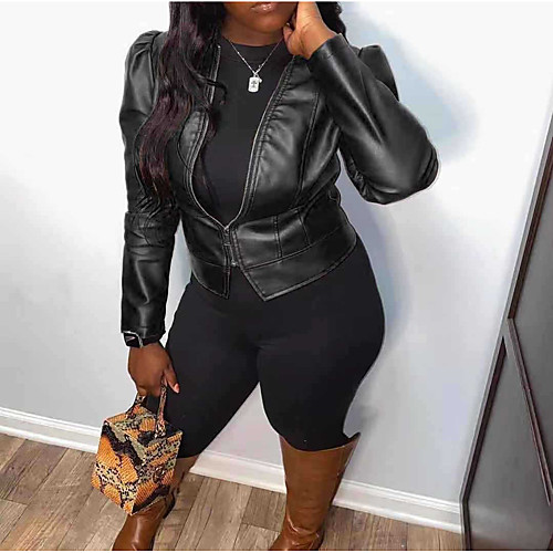 

Women's Coat Casual Fall Winter Short Coat V Neck Standard Fit Casual Jacket Solid Color Modern Style Black Brown