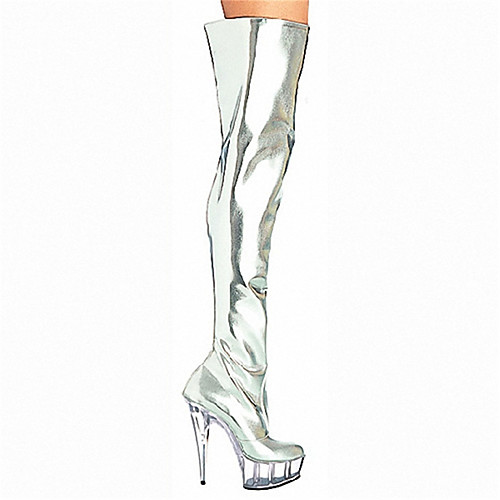 

Women's Boots Pumps Round Toe Closed Toe Over The Knee Boots Thigh High Boots Daily Beach PU Solid Colored Clear Silver