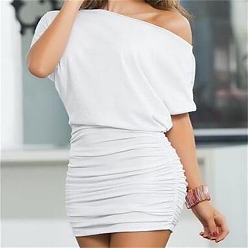 

Women's Shift Dress Short Mini Dress Royal Blue White Black Red 3/4 Length Sleeve Solid Color Spring Summer Off Shoulder 1920s Sexy Party Club Beach Batwing Sleeve Loose 2021 S M L XL