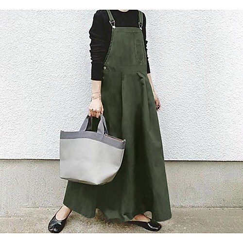 

Women's Strap Dress Maxi long Dress Green Black Sleeveless Solid Color Spring Summer Casual 2021 S M L XL XXL 3XL 4XL 5XL / Cotton / Cotton