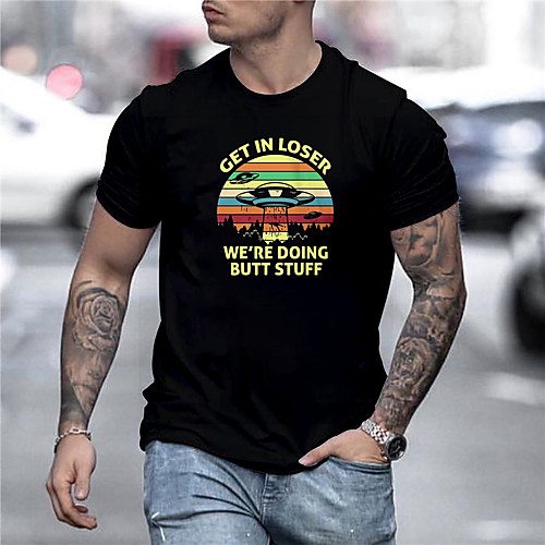 

Men's Unisex Tee T shirt Shirt Hot Stamping Graphic Prints Spacecraft Print Short Sleeve Daily Tops Casual Designer Big and Tall Black / Summer