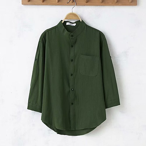 

Men's Shirt non-printing Solid Color 3/4 Length Sleeve Daily Tops Casual Streetwear Chinoiserie Army Green White Black