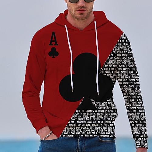 

Men's Pullover Hoodie Sweatshirt Graphic Prints Poker Print Daily Sports 3D Print 3D Print Casual Hoodies Sweatshirts Red