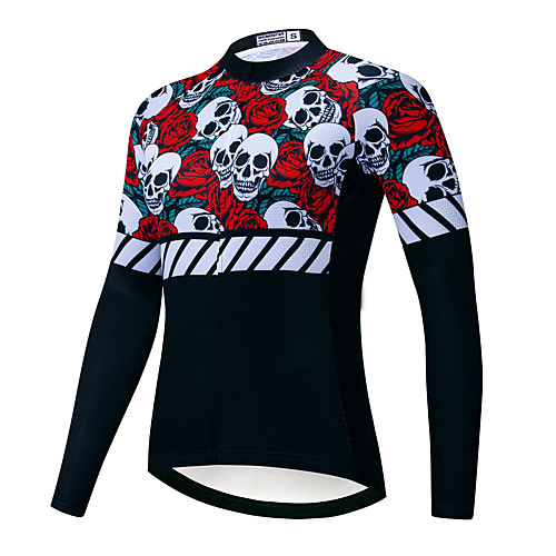 

21Grams Women's Long Sleeve Cycling Jersey Spandex Black Skull Floral Botanical Bike Top Mountain Bike MTB Road Bike Cycling Quick Dry Moisture Wicking Sports Clothing Apparel / Stretchy / Athleisure