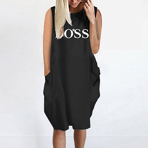 

Women's T Shirt Dress Tee Dress Knee Length Dress Blue Yellow Fuchsia Gray Green White Black Sleeveless Letter Summer Round Neck Casual Oversized 2021 S M L XL XXL 3XL 4XL 5XL