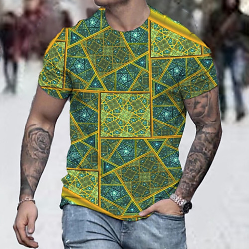 

Men's Tee T shirt Shirt 3D Print Graphic Tribal Geometry Plus Size Short Sleeve Casual Tops Basic Designer Big and Tall Blue Purple Green