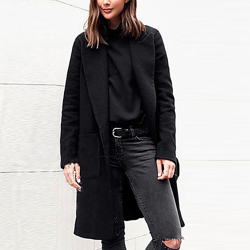 

Women's Coat Daily Fall & Winter Long Coat Loose Basic Jacket Long Sleeve Solid Colored Camel Black