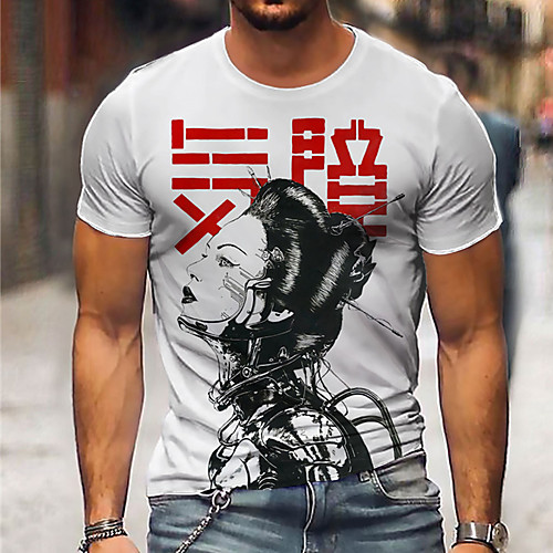 

Men's Unisex Tee T shirt Shirt 3D Print Graphic Prints Human Print Short Sleeve Daily Tops Casual Designer Big and Tall White