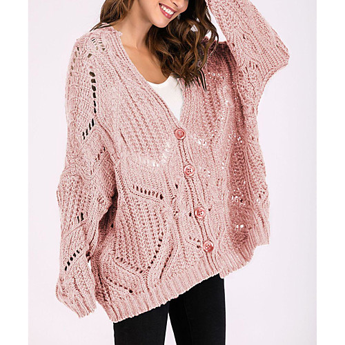 

Women's Casual Pure Color Solid Color Cardigan Sweater Long Sleeve Sweater Cardigans V Neck Fall Spring Blushing Pink Brown
