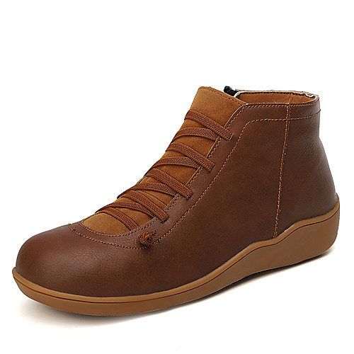 

Women's Boots Flat Heel Round Toe Booties Ankle Boots Daily PU Solid Colored Red Black Brown
