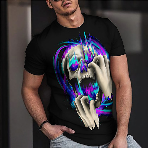 

Men's Unisex Tee T shirt Shirt Hot Stamping Graphic Prints Skull Print Short Sleeve Casual Tops Cotton Basic Designer Big and Tall Black