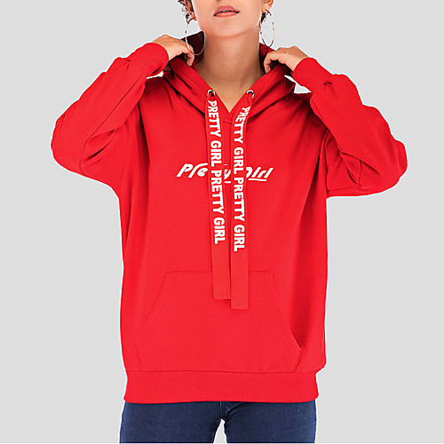 

Women's Hoodie Sweatshirt Letter Print Casual Daily Sports Other Prints Sportswear Streetwear Hoodies Sweatshirts Red