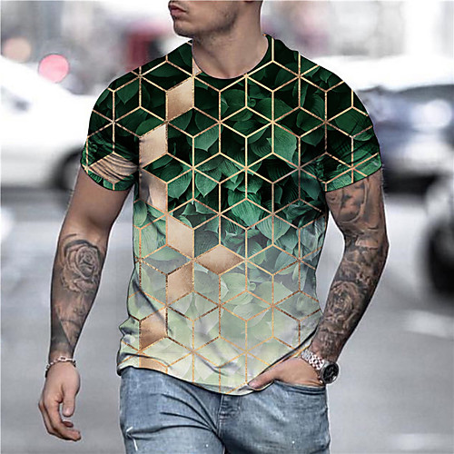 

Men's Unisex Tee T shirt Shirt 3D Print Geometric Graphic Prints Print Short Sleeve Daily Tops Casual Designer Big and Tall Green
