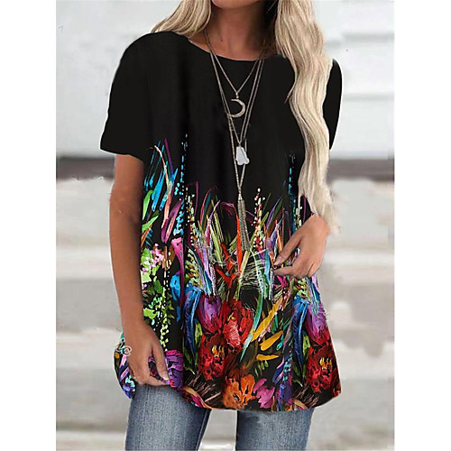 

Women's T Shirt Dress Tee Dress Short Mini Dress Black Half Sleeve Floral Print Print Fall Summer Round Neck Casual Holiday 2021 S M L XL XXL 3XL