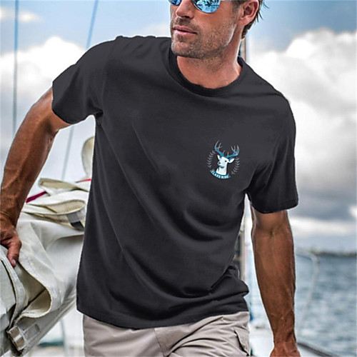 

Men's Unisex Tee T shirt Shirt Hot Stamping Graphic Prints Deer Short Sleeve Casual Tops Cotton Basic Fashion Designer Big and Tall Gray White Black