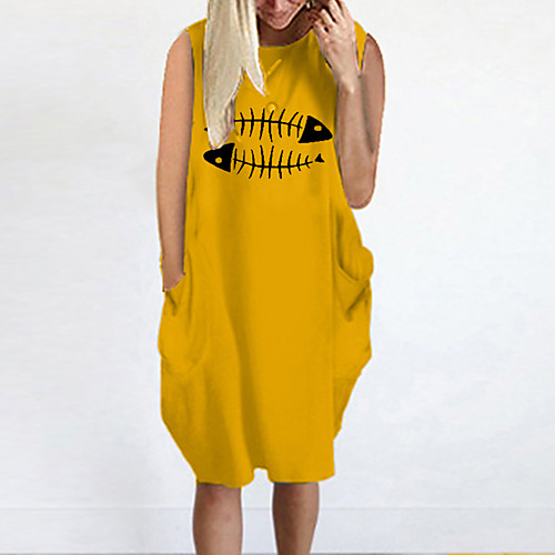 

Women's T Shirt Dress Tee Dress Knee Length Dress Blue Yellow Fuchsia Gray Green White Black Sleeveless Print Summer Round Neck Casual Oversized 2021 S M L XL XXL 3XL 4XL 5XL