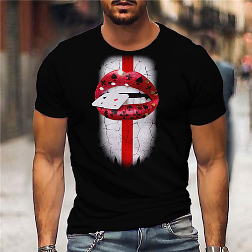 

Men's Unisex Tee T shirt Shirt Hot Stamping Graphic Prints Mouth Print Short Sleeve Casual Tops Cotton Basic Designer Big and Tall Black
