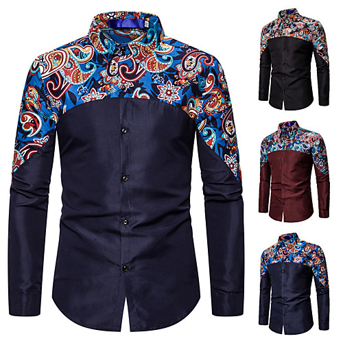 

Men's Shirt Snake Print Long Sleeve Daily Tops Classic Breathable Wine Black Navy Blue