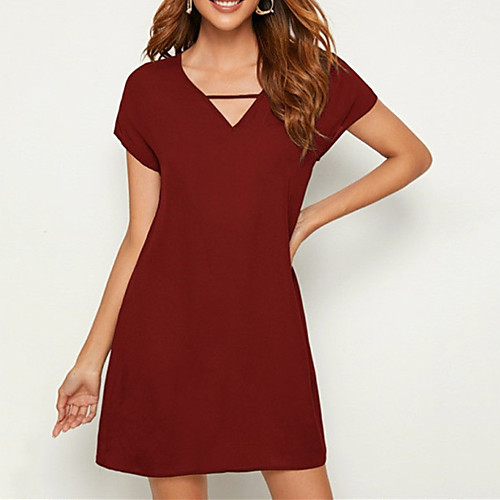 

Women's A Line Dress Short Mini Dress Yellow Blushing Pink Red Wine Black Short Sleeve Solid Color Spring Summer Casual 2021 XS S M L XL