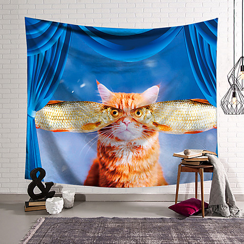 

Circus Curtain Wall Tapestry Art Decor Blanket Curtain Hanging Home Bedroom Living Room Decoration Cat Fish