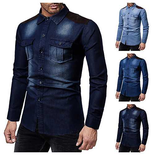 

Men's Shirt Plain Long Sleeve Casual Tops Classic Blue Royal Blue Light Blue