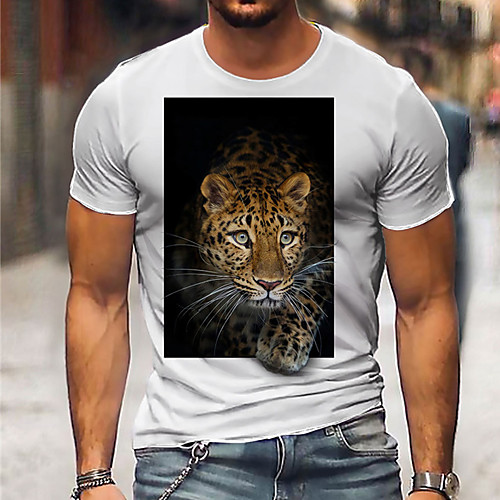 

Men's Unisex Tee T shirt Shirt 3D Print Leopard Graphic Prints Print Short Sleeve Daily Tops Casual Designer Big and Tall White